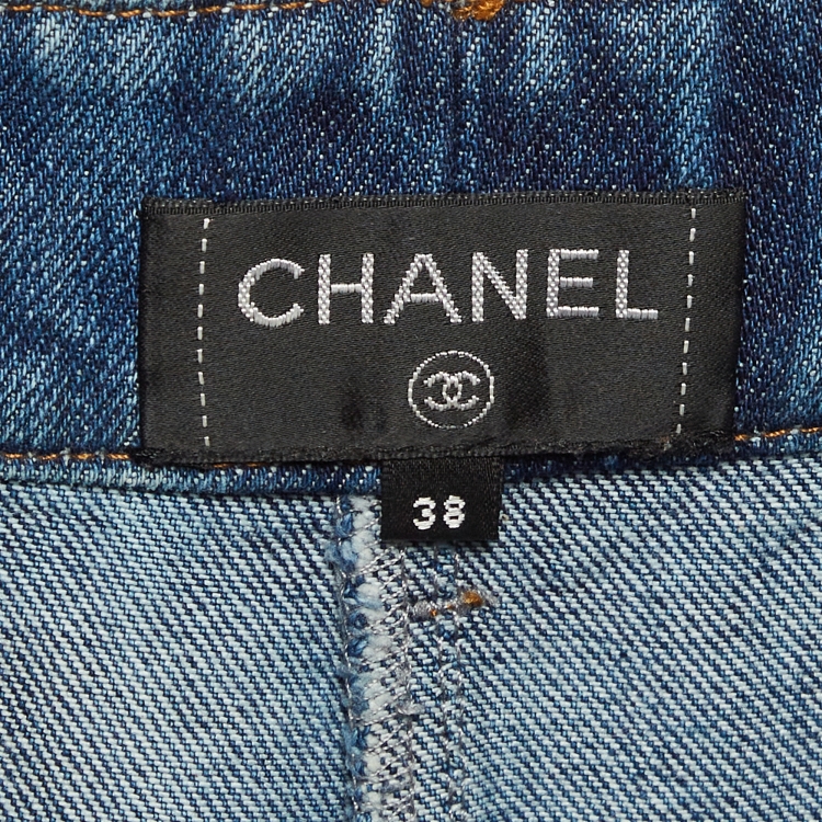 Pre Owned Chanel Blue Denim Wide-Leg Jeans M Waist 28"