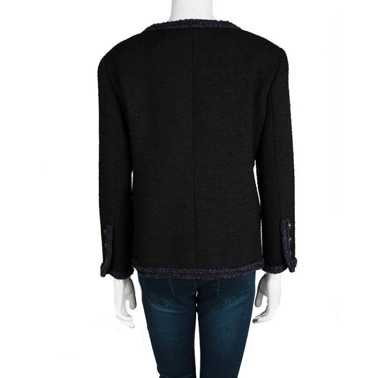 Pre Owned  Chanel Black Wool Contrast Trim Boucle Jacket XL