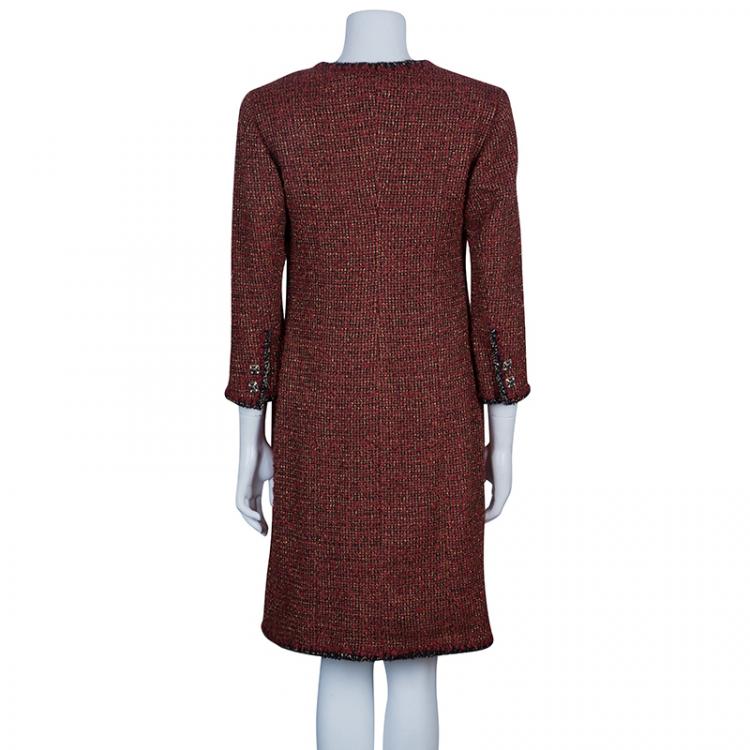 مملوكة مسبقًا Chanel Red Knee Length Tweed Jacket XXL