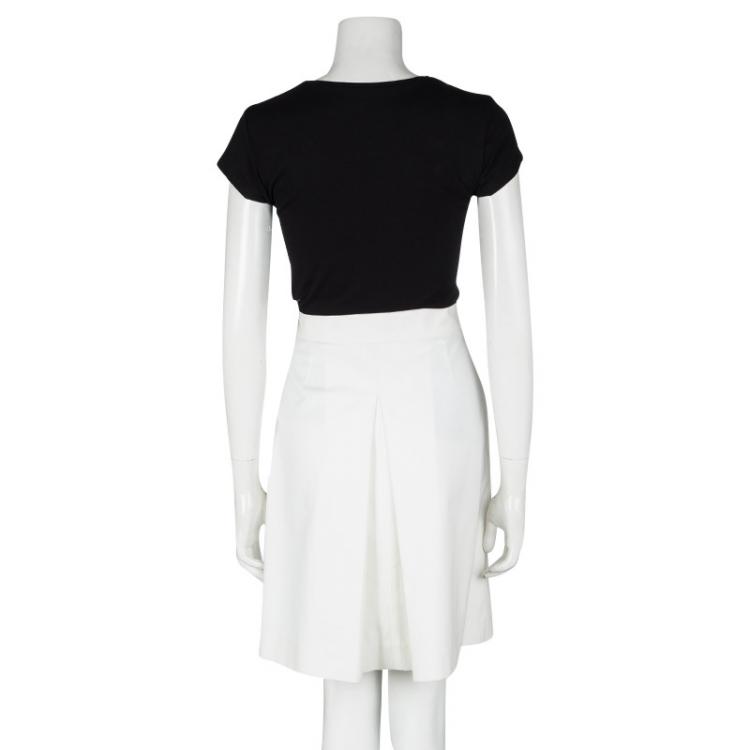مملوكة مسبقًا Chanel Off White Cotton Pleated Skirt L