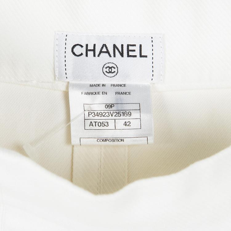 مملوكة مسبقًا Chanel Off White Cotton Pleated Skirt L