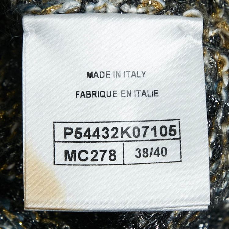 Pre Owned Chanel Metallic Lurex Knit Neck Tie Long Cape M