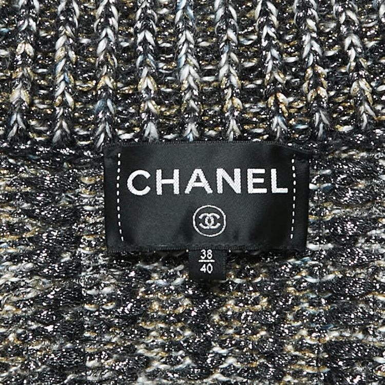 Pre Owned Chanel Metallic Lurex Knit Neck Tie Long Cape M