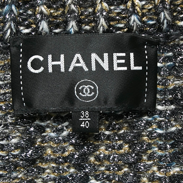 Pre Owned Chanel Metallic Lurex Knit Neck Tie Long Cape M