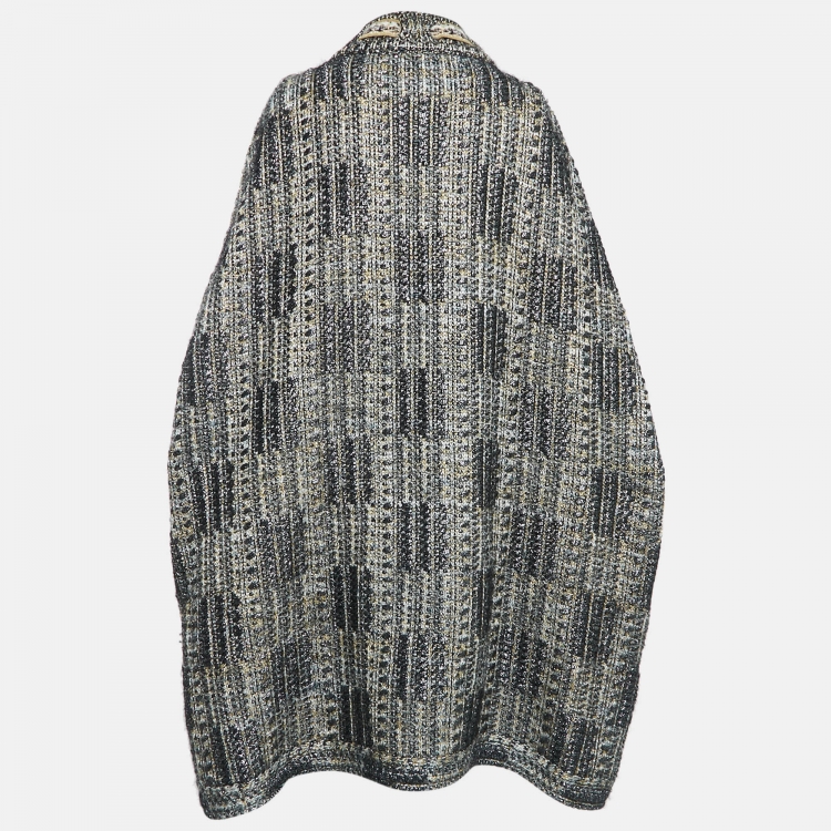 Pre Owned Chanel Metallic Lurex Knit Neck Tie Long Cape M