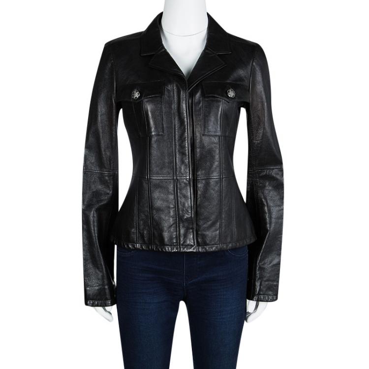 Pre Owned Chanel Black Lamb Leather Jacket M