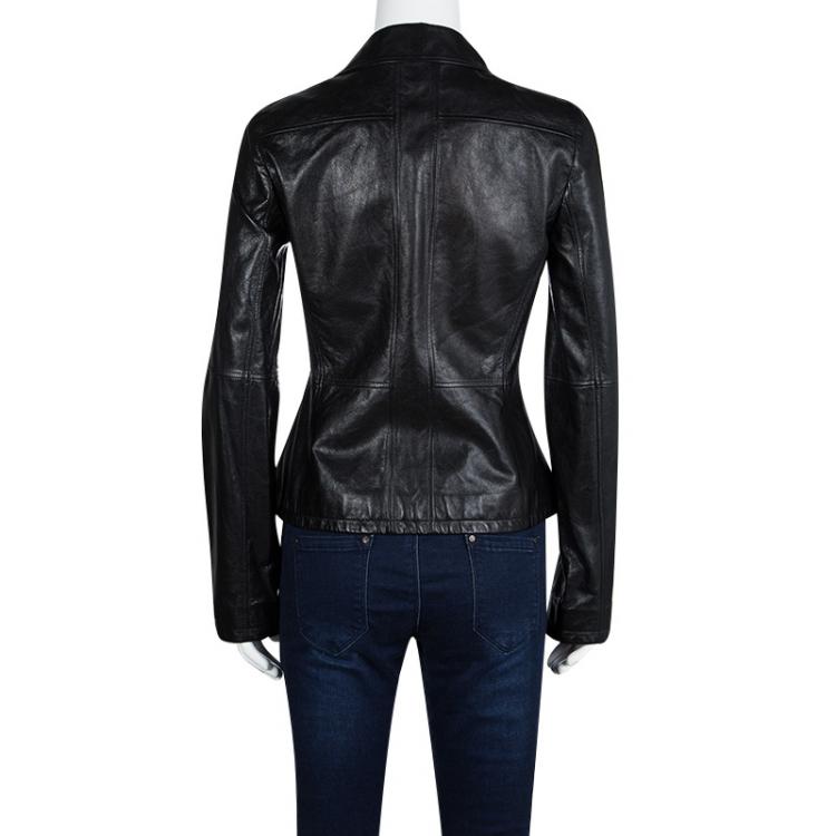 Pre Owned Chanel Black Lamb Leather Jacket M