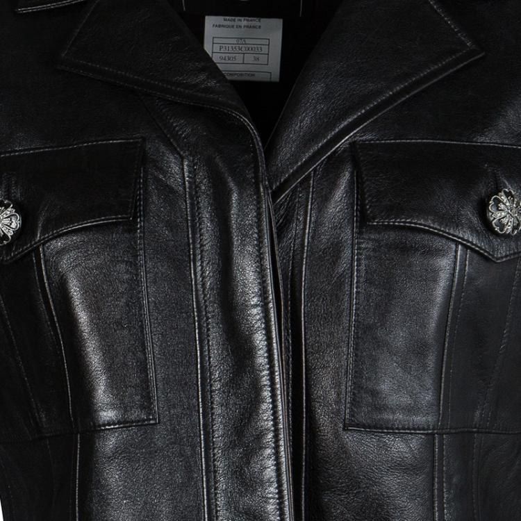 Pre Owned Chanel Black Lamb Leather Jacket M