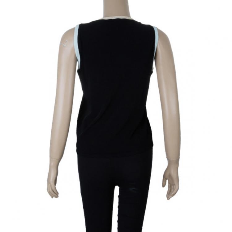 Pre Owned Chanel Block Color Ribbed Sleeveless Top L