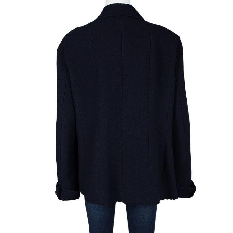 Pre Owned Chanel Navy Blue Wool Scallop Trim Detail Jacket XXL