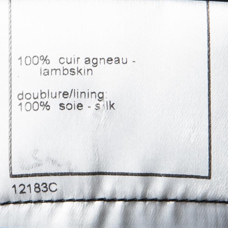 Pre Owned Chanel Black Lambskin Leather Double Breasted Coat M