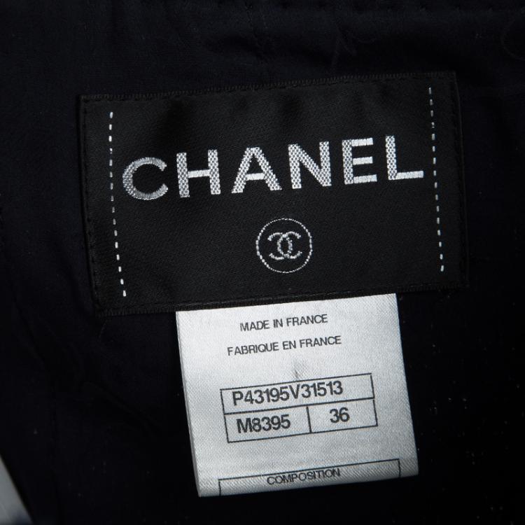 Pre Owned Chanel Navy Blue Textured Short Sleeve Jacket S