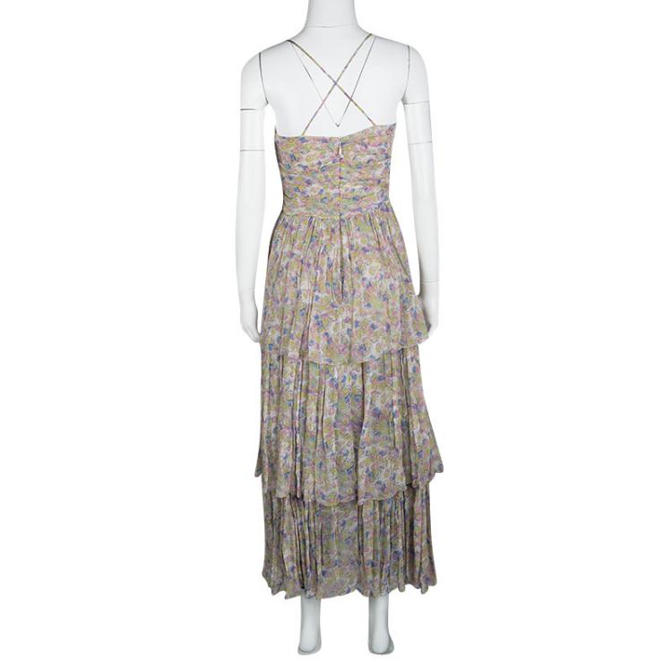 Pre Owned Chanel Multicolor Polka Dot Printed Silk Tiered Sleeveless Dress M