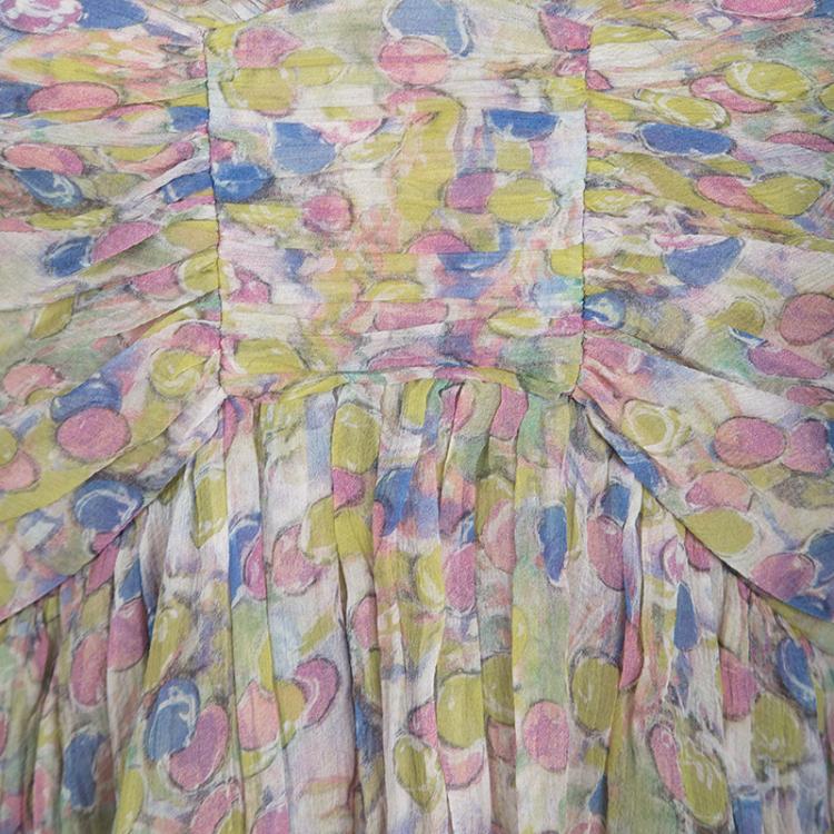 Pre Owned Chanel Multicolor Polka Dot Printed Silk Tiered Sleeveless Dress M