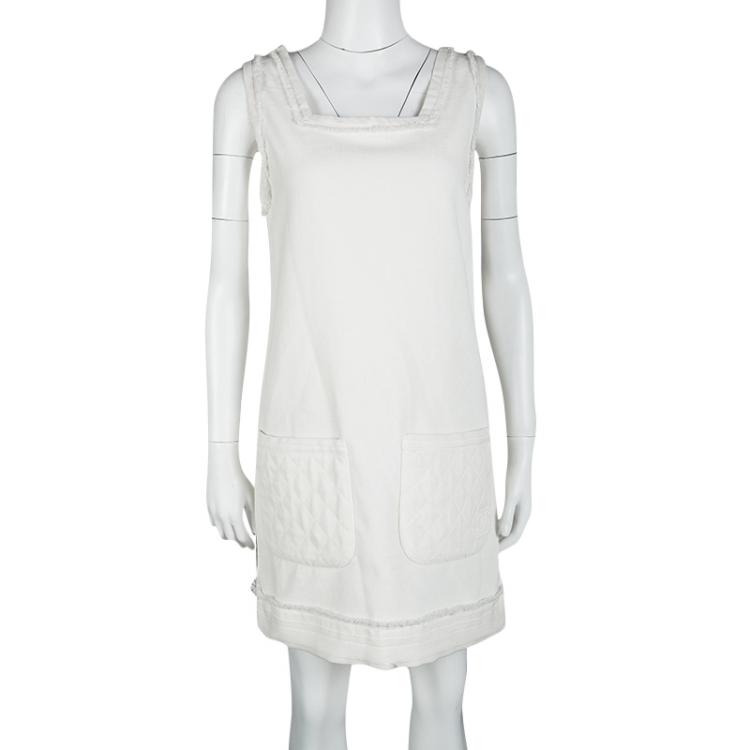 Pre Owned Chanel Ivory Velvet Fringed Trim Detail Sleeveless Dress S