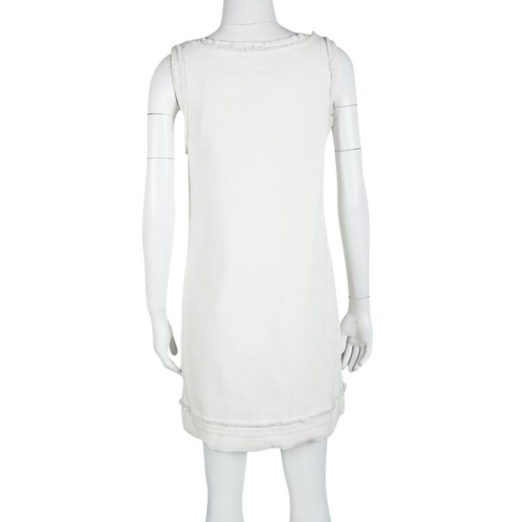 Pre Owned Chanel Ivory Velvet Fringed Trim Detail Sleeveless Dress S