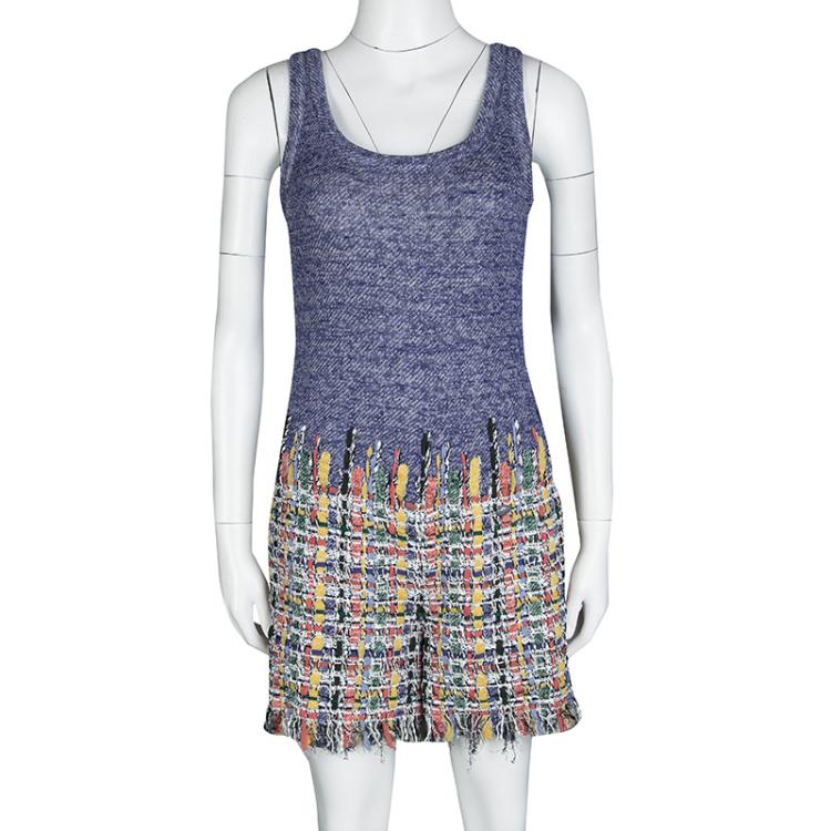 Pre Owned Chanel Multicolor Knit Tweed Sleeveless Romper S