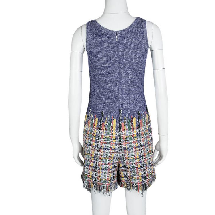 Pre Owned Chanel Multicolor Knit Tweed Sleeveless Romper S