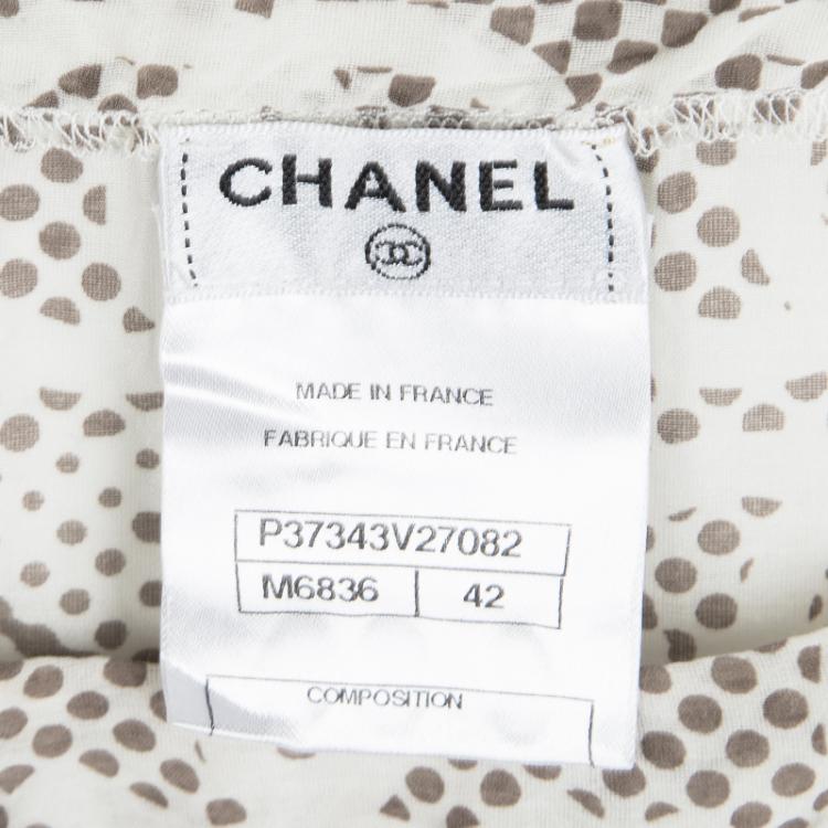 Pre Owned Chanel Brown and White Lion Printed Cold Shoulder Tie Detail Top L