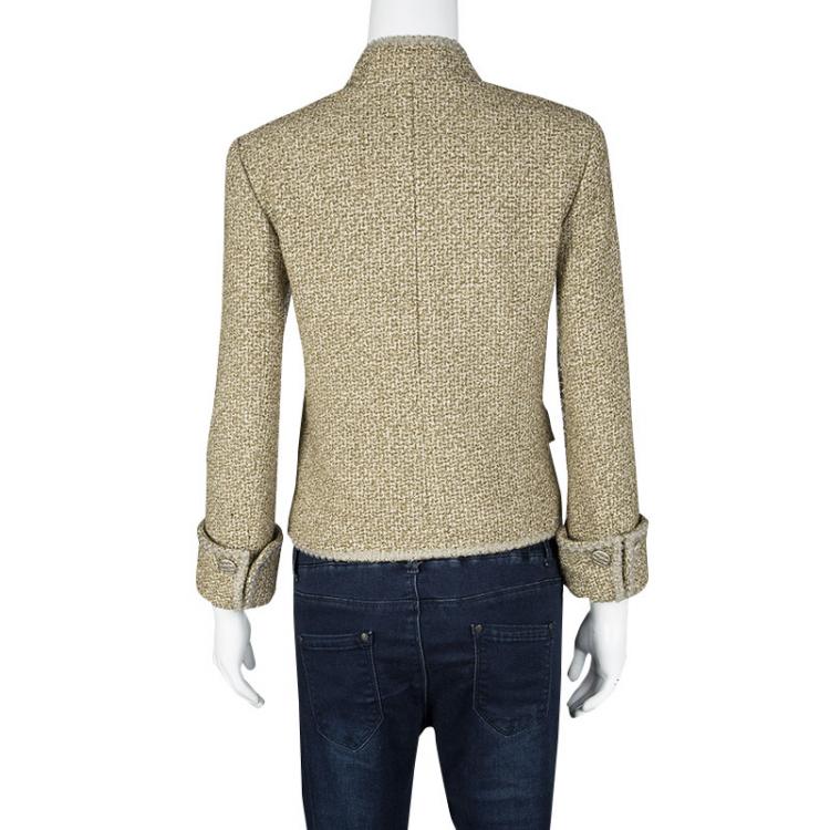 Pre Owned Chanel Beige Lurex Knit Textured Blazer S