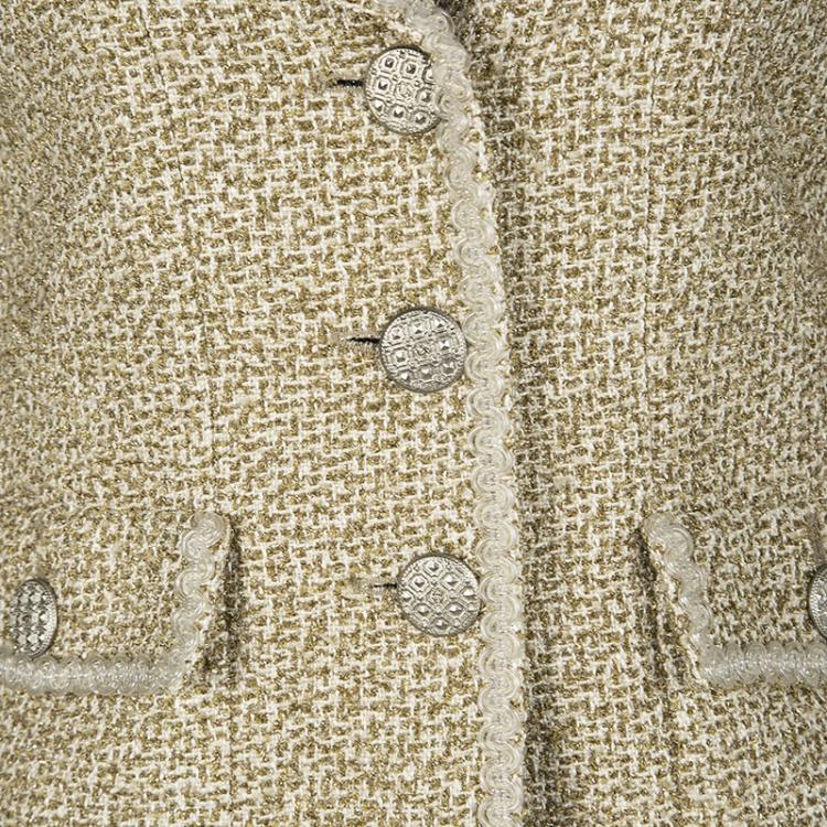 Pre Owned Chanel Beige Lurex Knit Textured Blazer S
