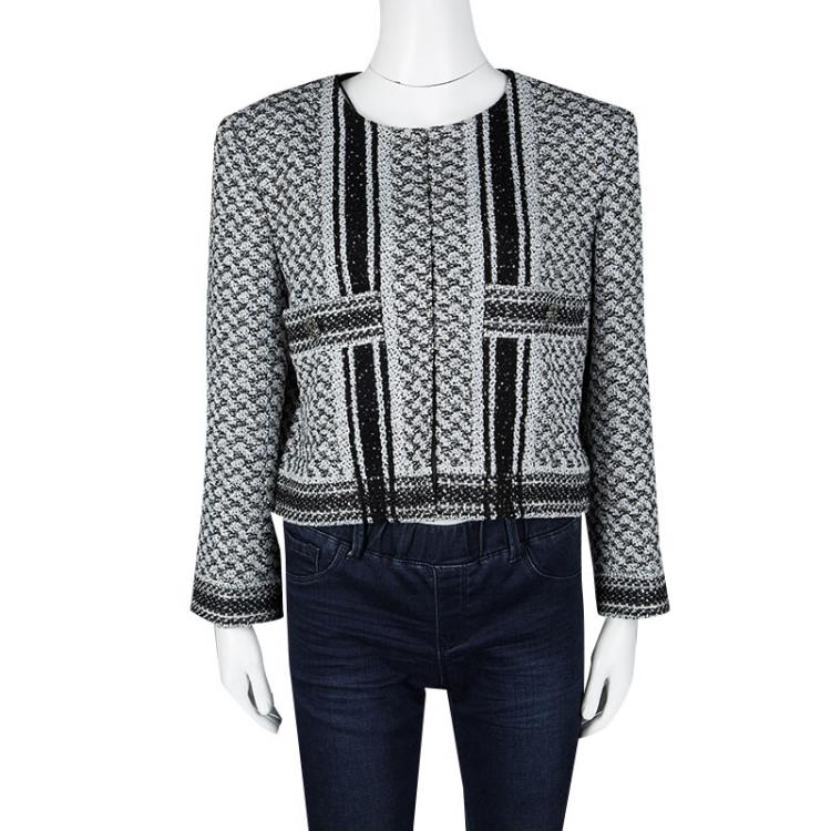 Pre Owned Chanel Monochrome Textured Sequined Jacket XL