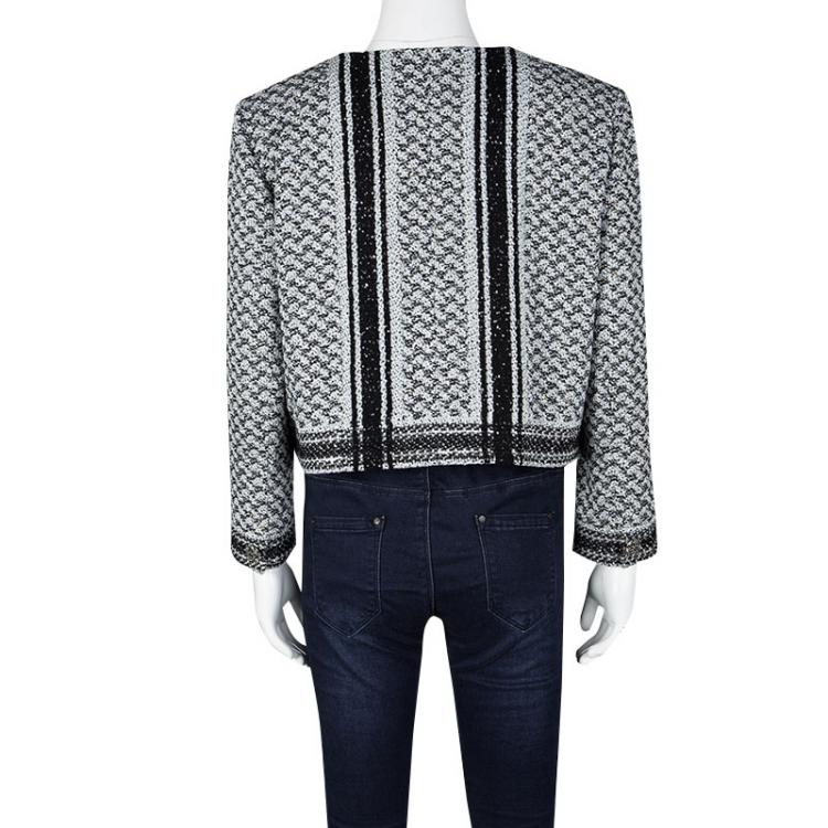 Pre Owned Chanel Monochrome Textured Sequined Jacket XL