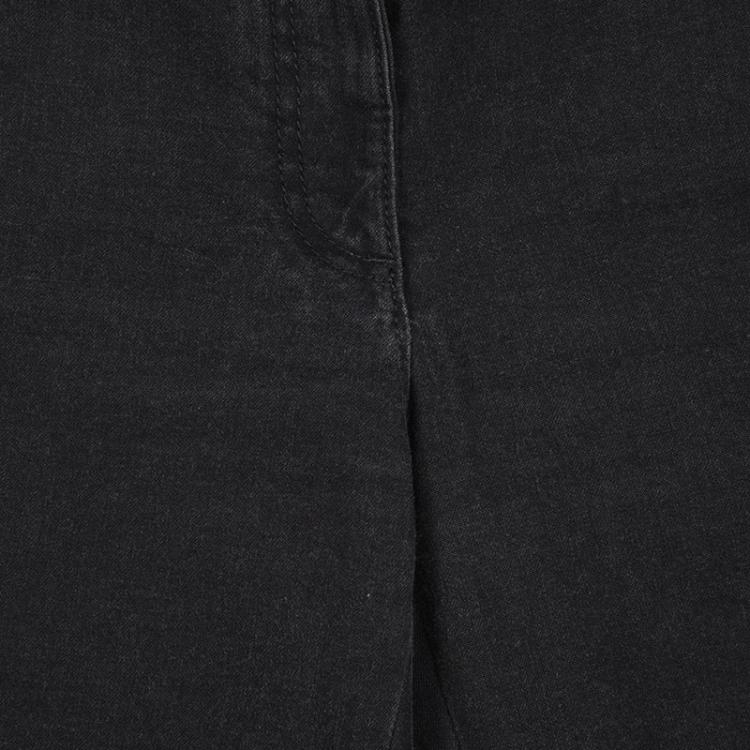 Pre Owned Chanel Black Denim Frayed Bottom High Waist Jeans L