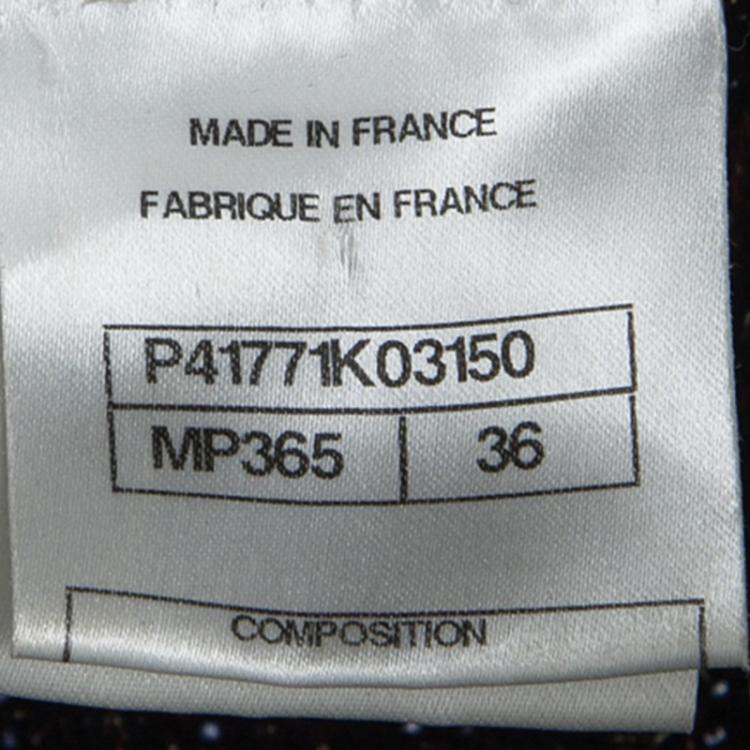 Pre Owned Chanel Navy Blue Lurex Rib Knit Button Front Cardigan S