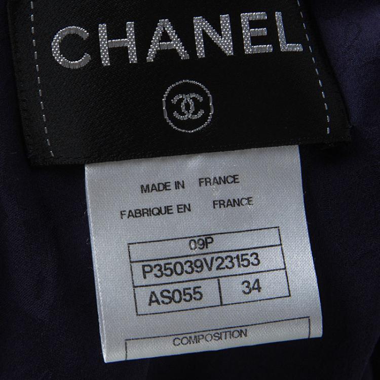 مملوكة مسبقًا Chanel Navy Blue Textured Pearl Embellished Sleeveless Dress S