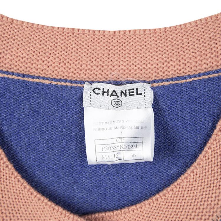 Pre Owned Chanel Blue Contrast Trim Cashmere Cardigan S