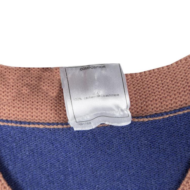 Pre Owned Chanel Blue Contrast Trim Cashmere Cardigan S