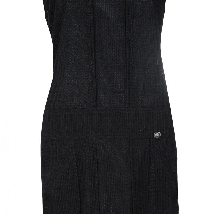 Pre Owned Chanel Black Cap Sleeve Textured Cotton Maxi Dress L