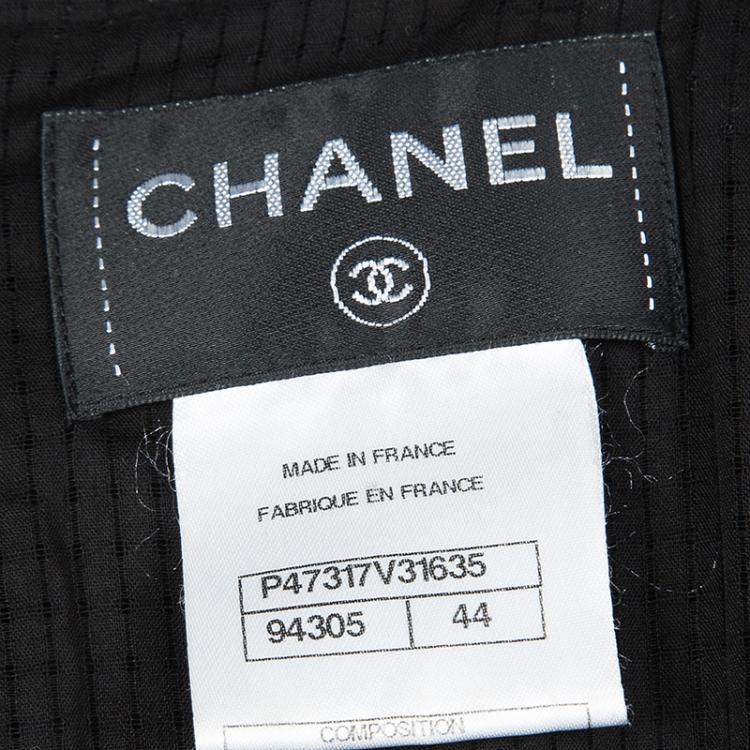 Pre Owned Chanel Black Cap Sleeve Textured Cotton Maxi Dress L