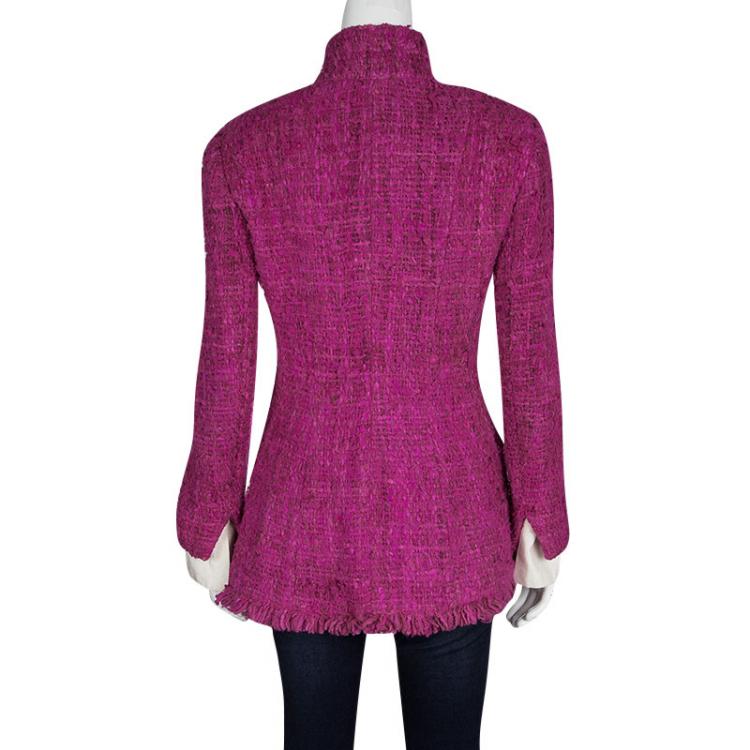 Pre Owned Chanel Pink Textured Contrast Cuff Maharaja Jacket M