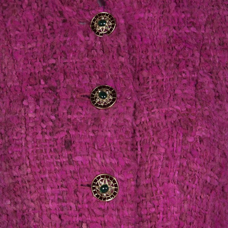 Pre Owned Chanel Pink Textured Contrast Cuff Maharaja Jacket M