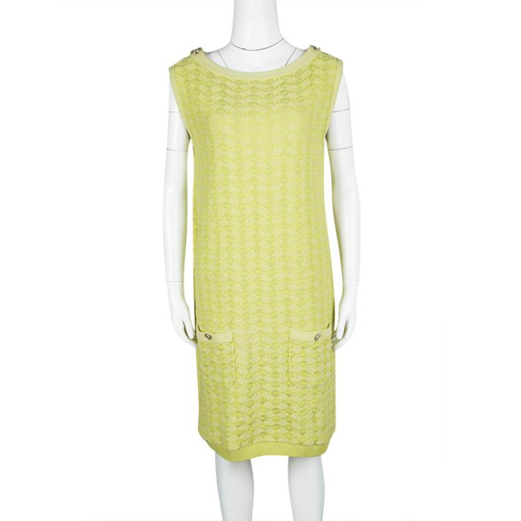 Chanel Yellow Textured Cotton Jacquard Knit Sleeveless Dress XL Chanel | TLC