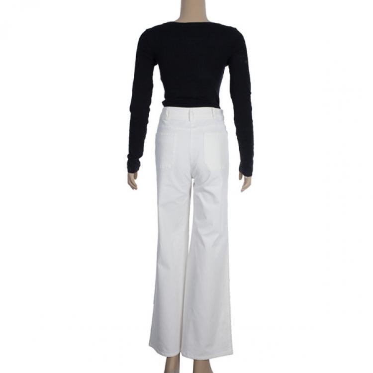 Pre Owned Chanel Off-white Wide-leg Trousers M