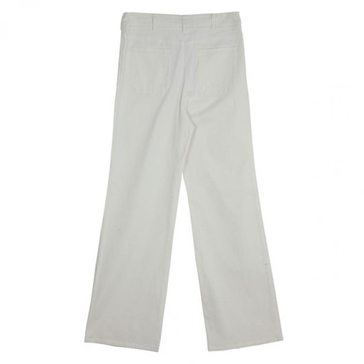 Pre Owned Chanel Off-white Wide-leg Trousers M