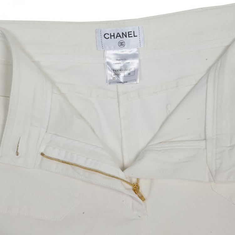 Pre Owned Chanel Off-white Wide-leg Trousers M