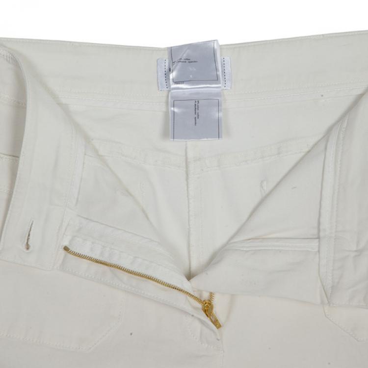 Pre Owned Chanel Off-white Wide-leg Trousers M