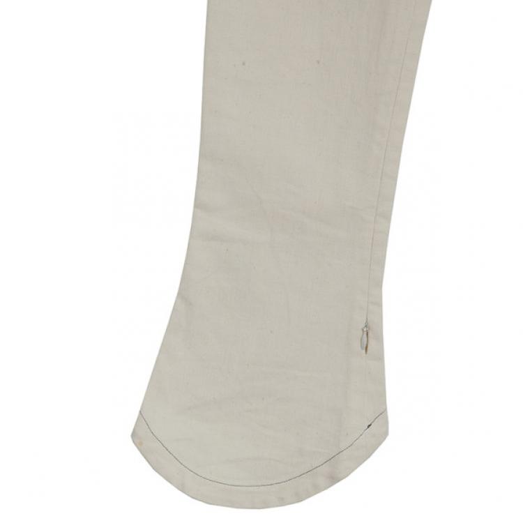 Pre Owned Chanel White Trousers With Embroidered Back Pocket Detail S