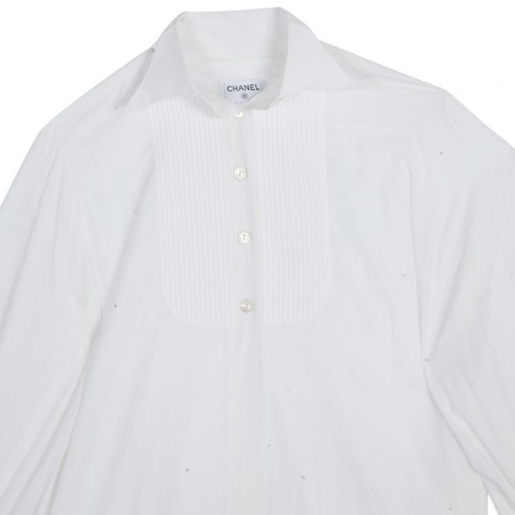 Pre Owned Chanel White Tuxedo Shirt M