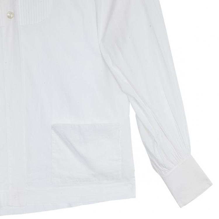Pre Owned Chanel White Tuxedo Shirt M