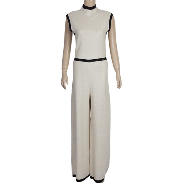 Pre Owned Chanel Cream Turtleneck Jumpsuit S