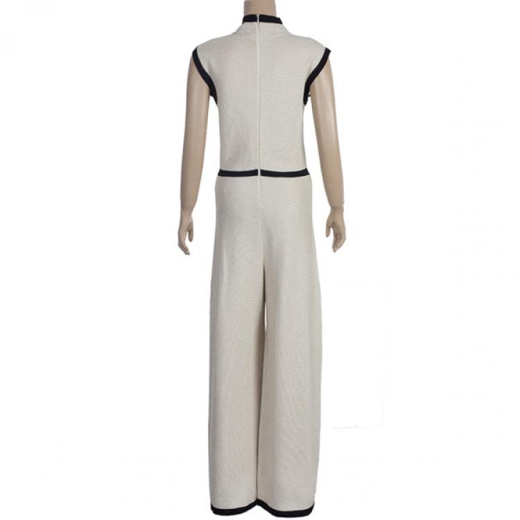Pre Owned Chanel Cream Turtleneck Jumpsuit S