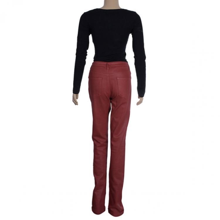 Pre Owned Chanel Red Denim Jeans S