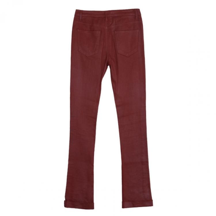 Pre Owned Chanel Red Denim Jeans S