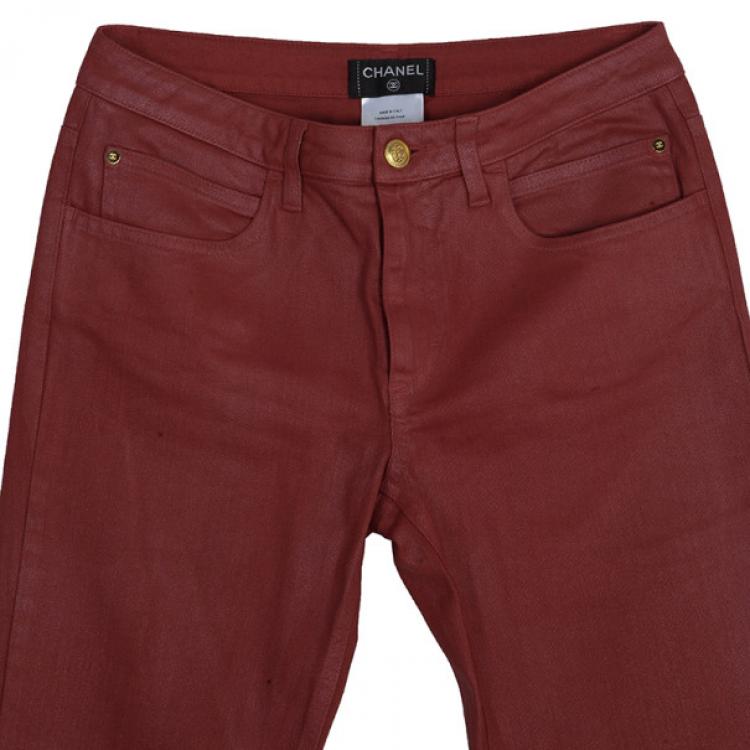 Pre Owned Chanel Red Denim Jeans S