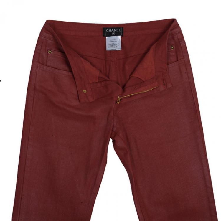 Pre Owned Chanel Red Denim Jeans S